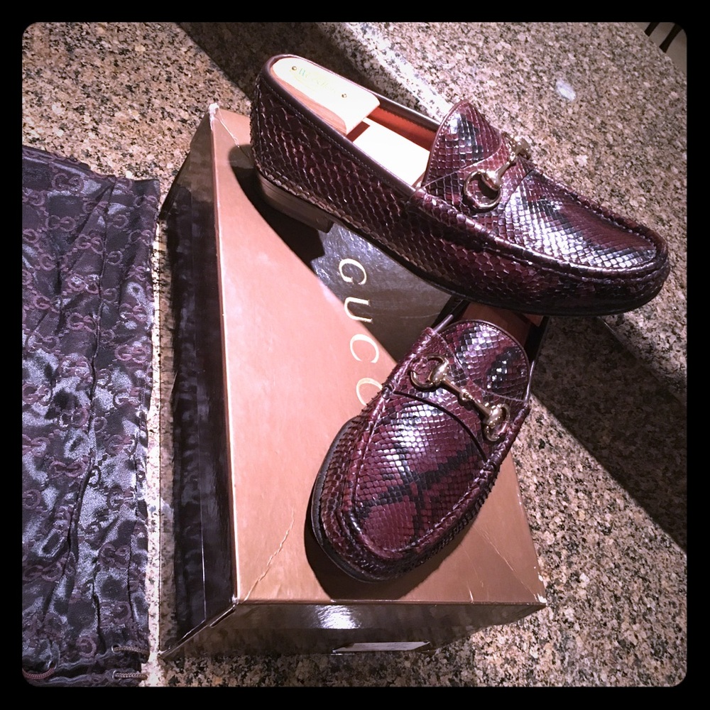 Gucci men’s python brown leather loafers size 8D